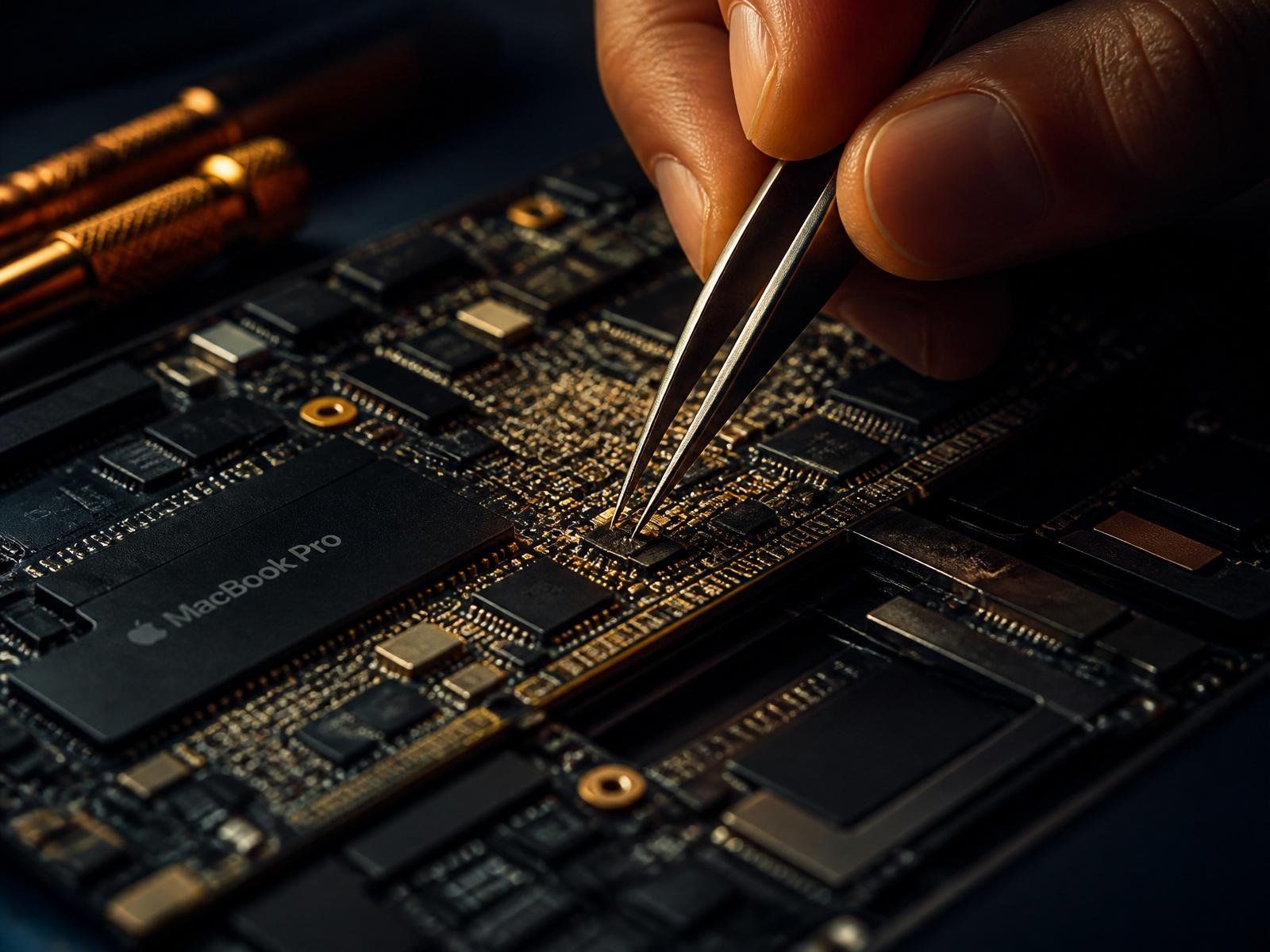 Reparo de placa lógica de MacBook Pro com precisão